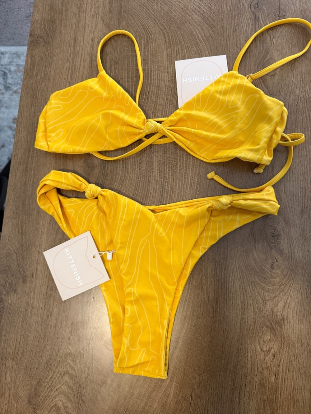 Kittenish Sunny Yellow Knot Bikini Set